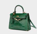 One Shoulder Womens Leather Bag Metal Lock Green Quilted Handbag
