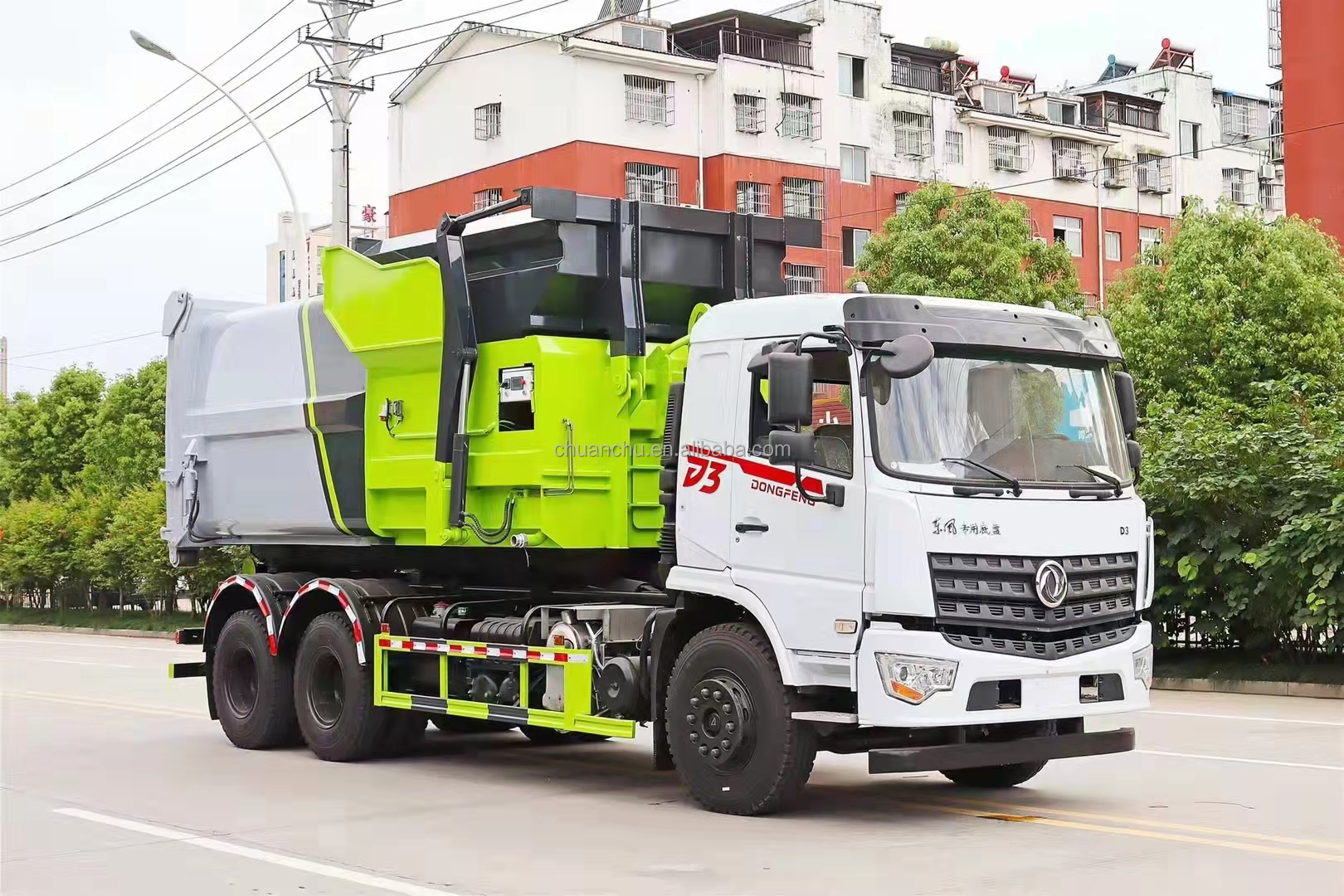 2024 Dongfeng 6x4 20CBM 25CBM Garbage Truck With Bin Hydraulic Hook Arm for Pure Electric Custom's Requirement and Sale