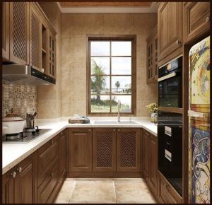 China 3500mm E1 U Shaped Kitchen Island Cabinets Design With Drawers Family House factory