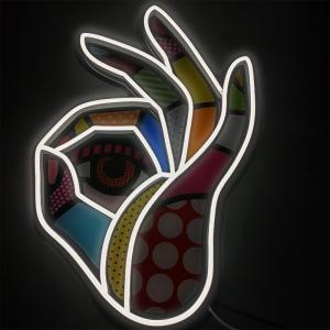 China Wall Decor Art Handmade Neon Sign UV Printing Okay Hand Gesture Ok Finger Neon Sign factory