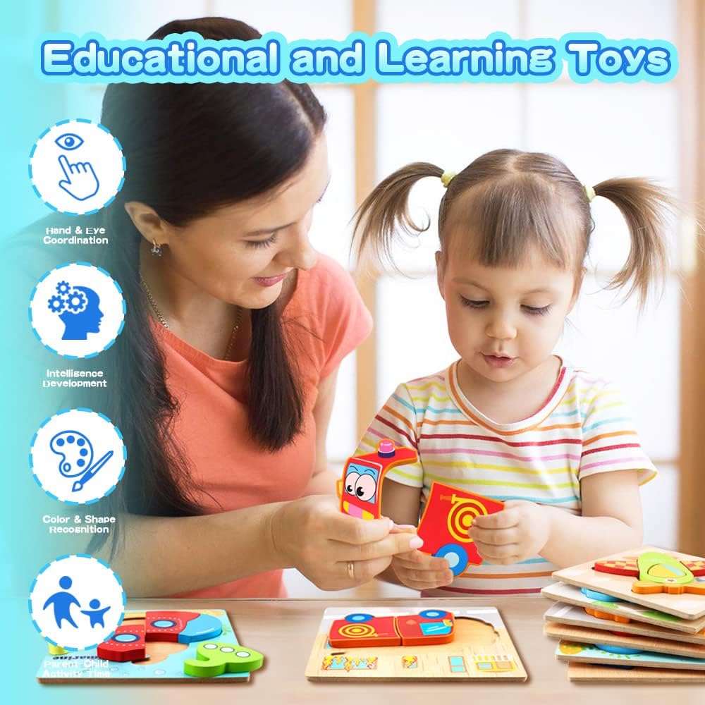 Unisex 6 Packs Vehicle Shape Jigsaw Puzzles for Toddlers 1-3 Infant Educational Gifts