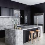 Modern Kitchen Cabinet With Island Sintered Stone Countertops Wood Grain Kitchen