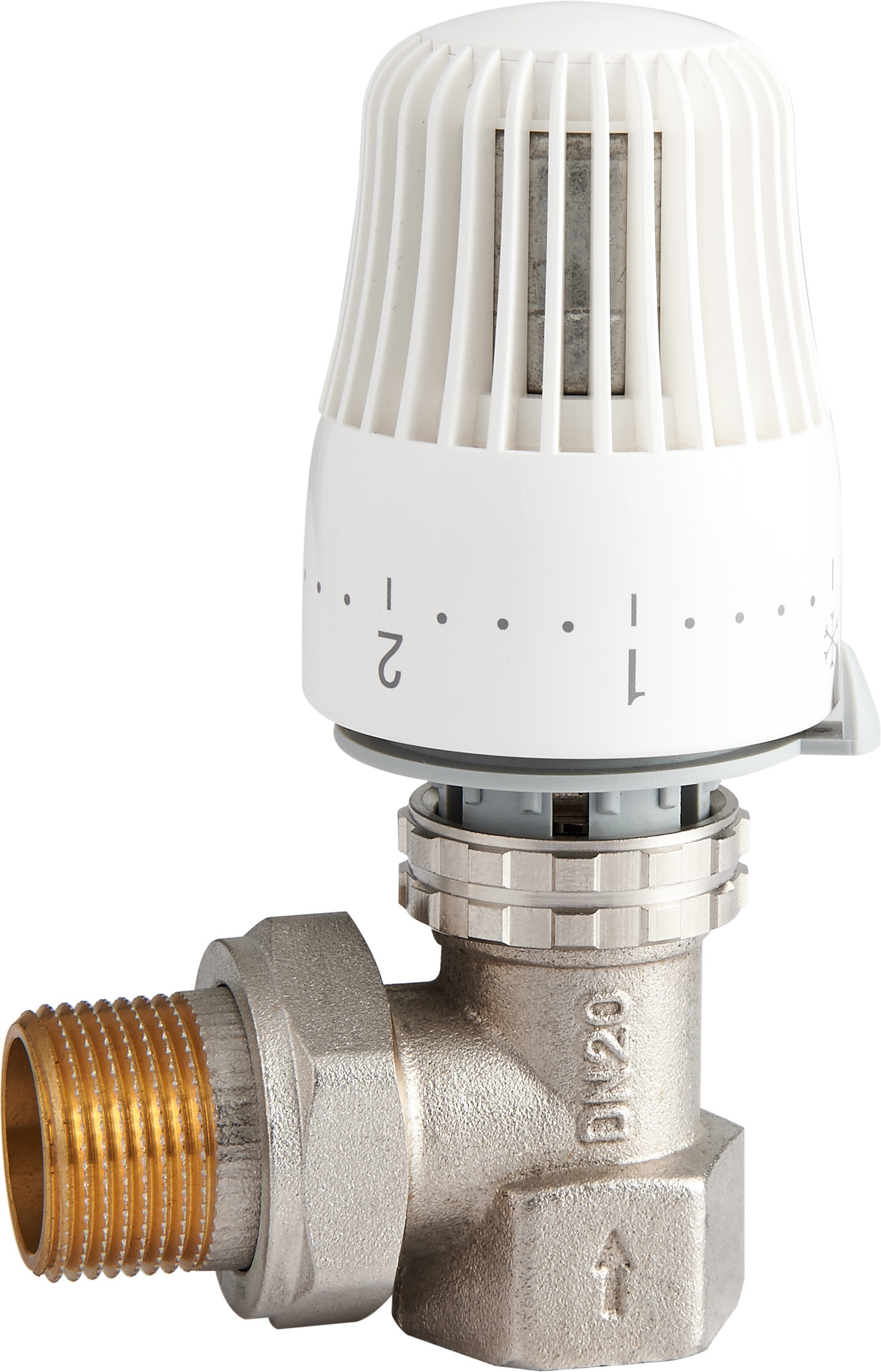 4605 Brass TRV Thermostatic Supply Valve Angle Type DN20 DN25 Nickel Plated with Female Threaded End x Flex. Male Nipple