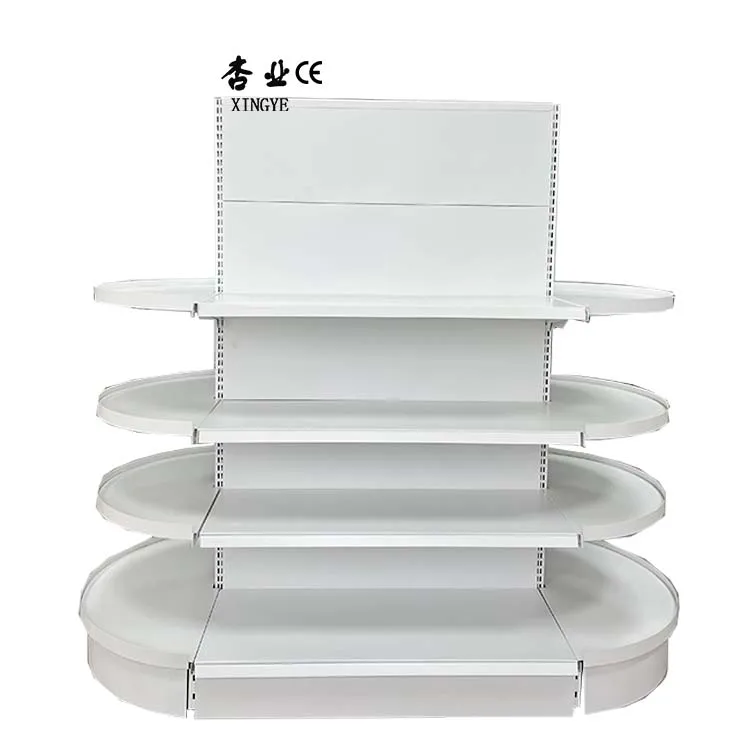 Factory customized color size white round supermarket shelves ending shelf advertising display supermarket gondola shelf
