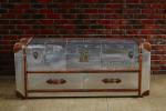 Retro Vintage Leather Storage Trunk Aluminium Sheet Lifted Cover 2 Drawers For