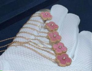China Van Cleef &amp; Arpels 18K Rose Gold Vintage Alhambra Diamond Rhodonite Pendant Necklace VCARP7TD00 factory