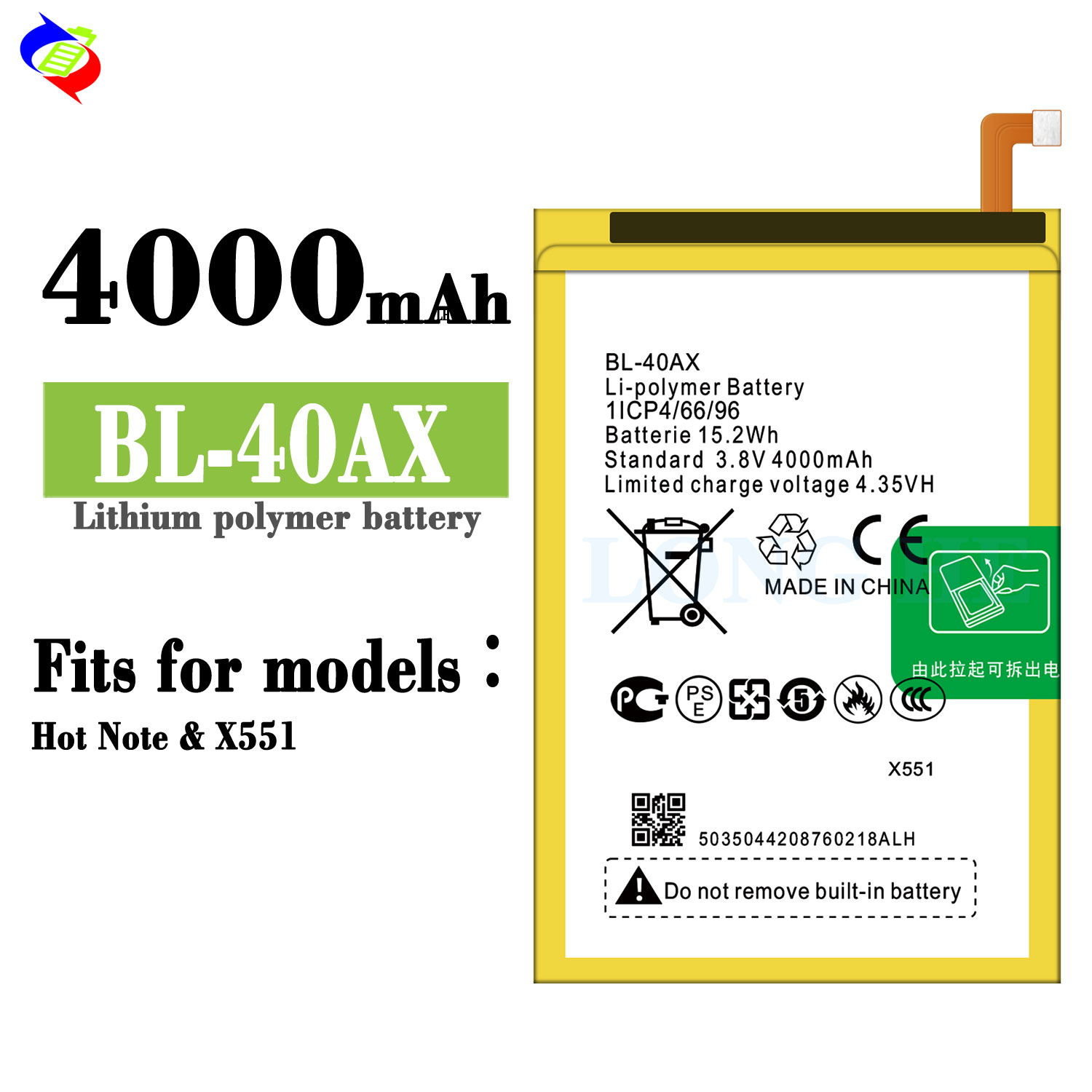 RECHARGABLE 3.8V 4000mah Mobile Phone Battery 40AX for Infinix X551 Hot Note Replacement