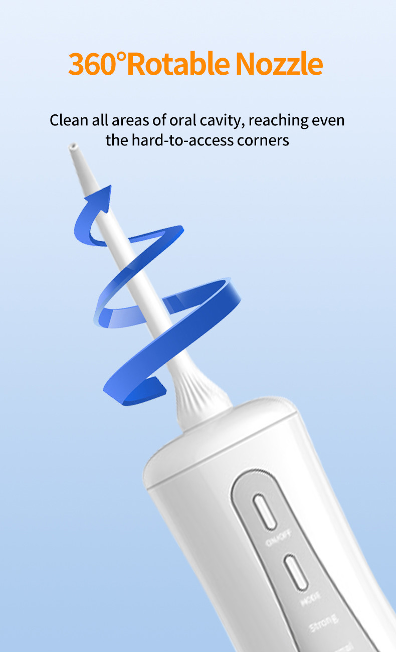 Portable Water Flosser IPX7 Waterproof Oral Cleaning Care 360° Rotating Nozzle