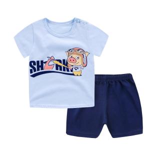 China 0.9M 12KG Children'S Outfit Sets Short Sleeve Pant Suit Cartoon Print Boys factory