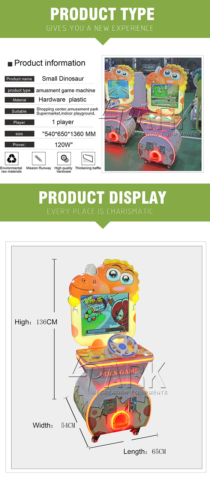 Children Ticket Redemption Gaming Machine Small Dinosaur Series For Amusement Park