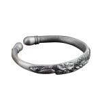Women Engraved Water Lily Buddhist Sutras Sterling Silver Cuff Bracelet