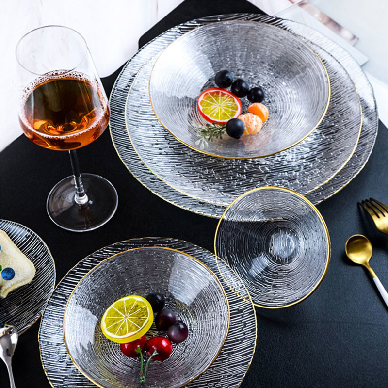 4mm Thick Texture Transparent Glass Plate Cutlery Set