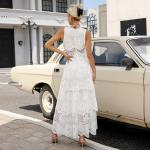 Embroidered Long Sleeve Lace Maxi Dress Plain Pattern For Wedding