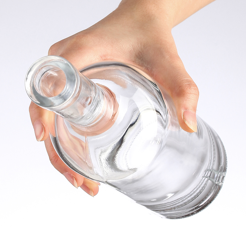 Customized Logo Clear Glass Round Wine Bottle with Short Neck and Thin Mouth Beverage