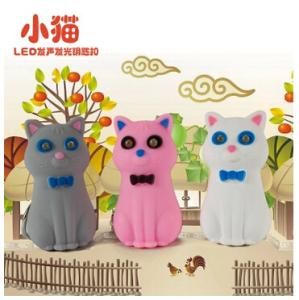 China New creative gift product cartoon animal cat led light keychain keyrings with sound factory
