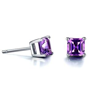 China White Gold Princess Amethyst Stud Earrings Women Fine Jewelry (KE003PURPLE) factory