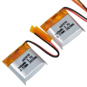 China Small Size Li Polymer Rechargeable Battery 601818 3.7V Lipo 160mAh factory
