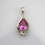 Women Jewelry 925 Silver 8mmx10mm Pear Pink Cubic Zircon Pendant(PSJ0424)