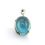 Women Fashion Oval Dome Blue Topaz Cubic Zircon Pendant 925 Silver Chain