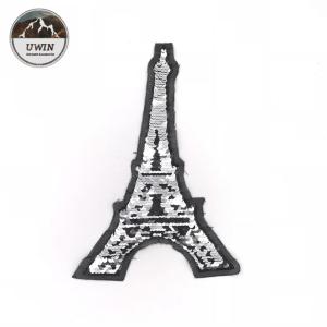 China Famous Eiffel Tower Sequin Embroidery Patches Silver / Black For Garment Accessories factory