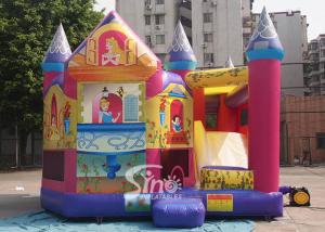 China Commerical grade kids inflatable princess combo castle with slide N basketball inside made of lead free material factory