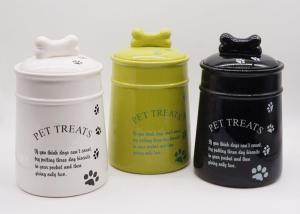 China Ceramic Personalized Dog Treat Jar , Pet Food Canister With Decal Silicone Sealed factory