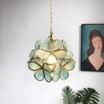 Indoor Decoration Glass Pendant Light Pink Blue Clear Flower Shape