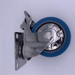 3 Inch Blue Rubber Brake Caster Wheels Stainless Steel Bracket