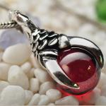 Vintage Thailand Sterling Silver Dragon Claw Garnet Pendant Necklace for Men for