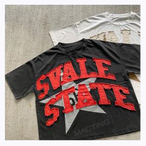China Men's Custom Graphic T-shirts DTG Print Vintage Distressed Patch Embroidery Acid Wash factory