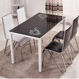 China Tempered Glass Top Dining Room Table With Powder Coating Counter legs with different color different chairs factory