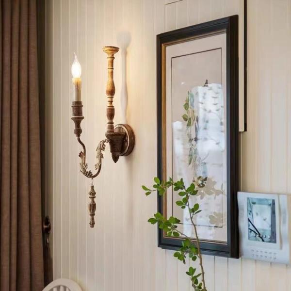 Pastoral Retro Old Wood Art Wall Lamp Living Room Dining Room Bedroom Corridor