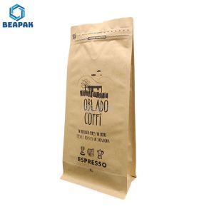 China Flat Bottom k Glossy 150g Brown Kraft Paper Coffee Bags on sale