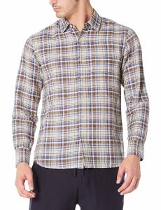China 52% Linen Checkered Men'S Casual Plaid Long Sleeve Shirt with Single Side Pocket factory