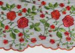 Bridal 3D Floral Embroidered Mesh Fabric , Red Flower Bridal Embroidered Net