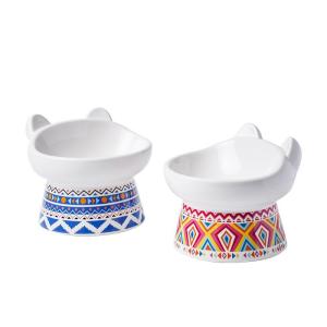 China Cat Bowl Ceramic Protection Cervical Vertebra Anti-Overturning High Foot Oblique Mouth Pet Dog Cat Bowl factory
