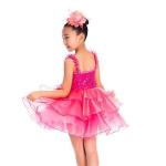 Flower Kids Dance Clothes Straps Sequines Bodice Tiers Organza Dress With