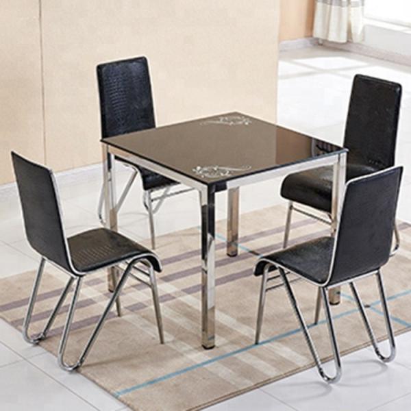 Multi Color Glass Top Dining Room Table , Square Glass Dining Table Set black