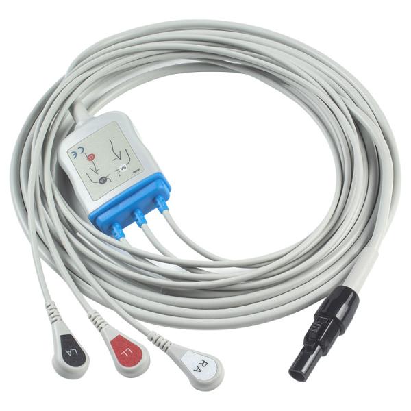 Kontron 125 128 VSM510 ECG Cable and Leadwires 3Lead AHA Snap 7Pin Connector ECG