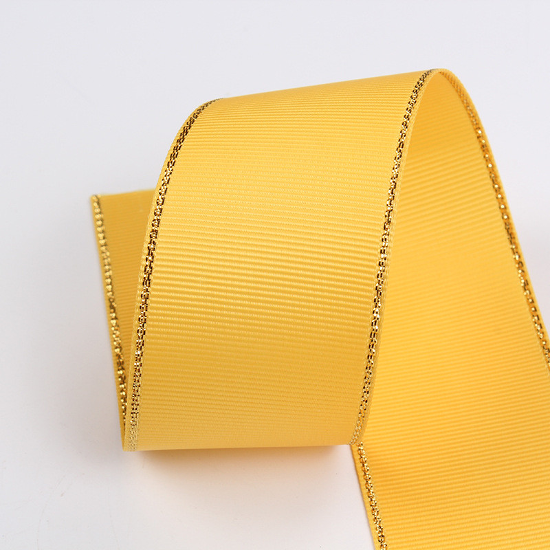2.5cm Polyester Gold Edge Double Face Grosgrain Ribbon for Christmas Tree and Bag Handles