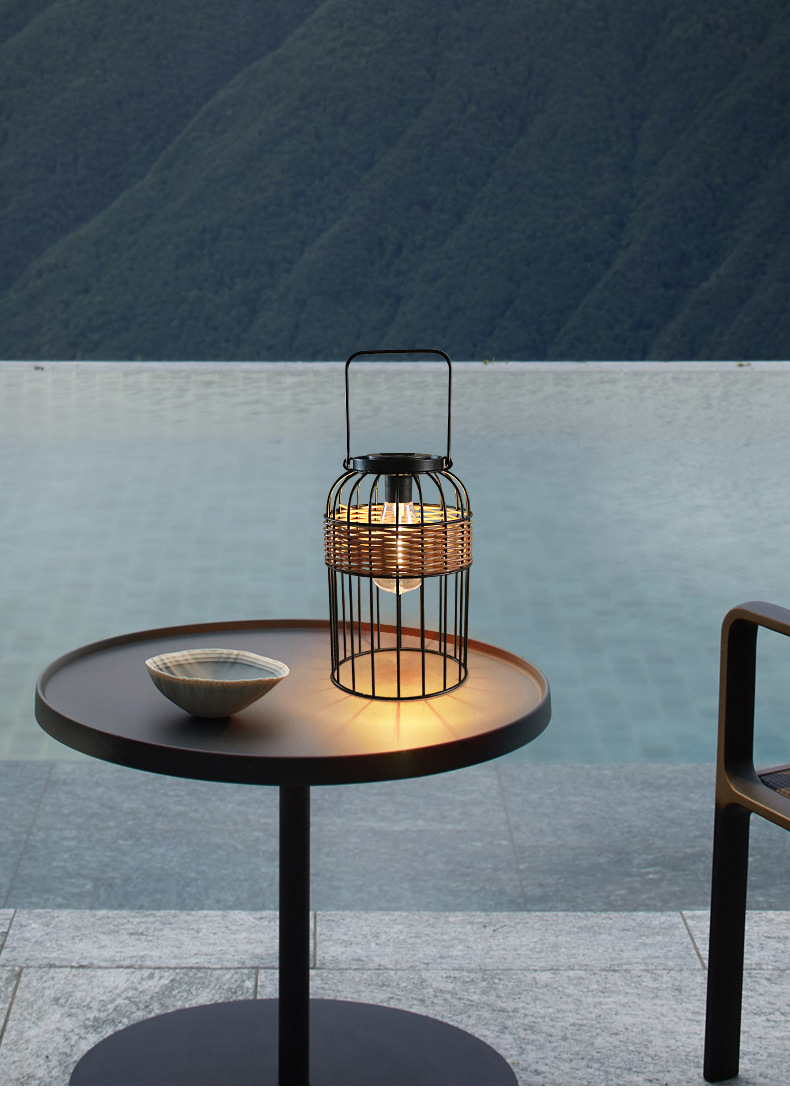 Small Portable Rattan Woven Solar Lights For Balcony Table Atmosphere