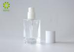 30ml Clear Glass Liquid Foundation Bottle Square Shape With White Pump Cap