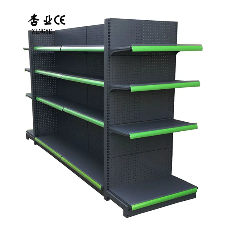 Factory Custom Size Color black supermarket gondola shelves double sided gondola shelf