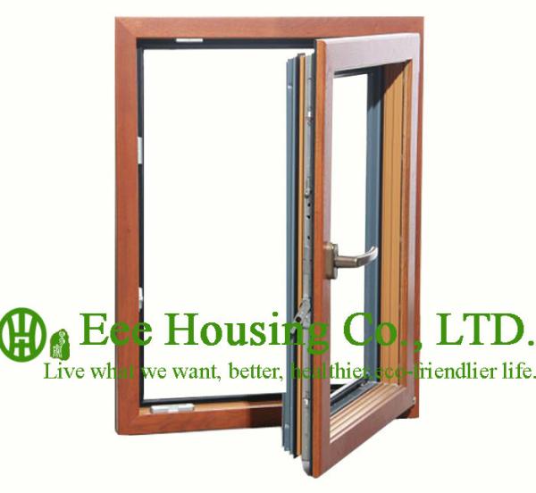 Casement Wood Clad Aluminum Window with Insulating Double Glass For Villas