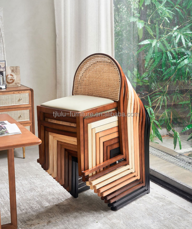 Home Furniture Natural Solid Wood Luxury Rattan Dining Chair for Modern Restaurant