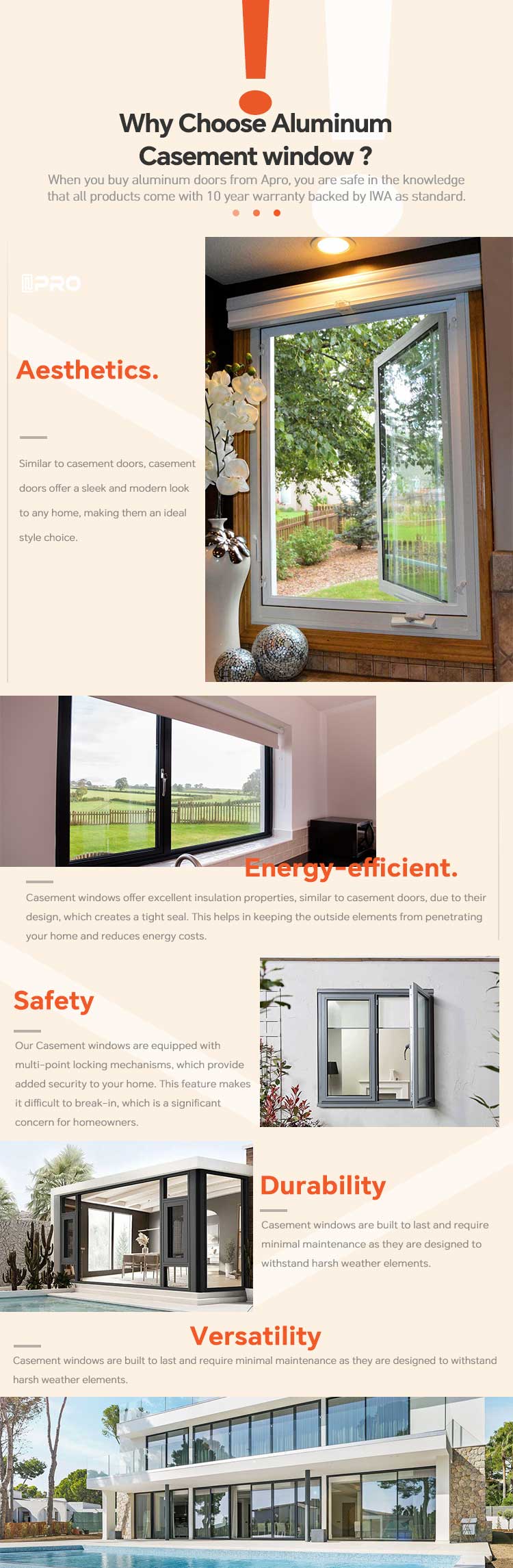 Houses Fixed Double Glasses High Insulation Aluminum Casement Window Tilt Turn Window
