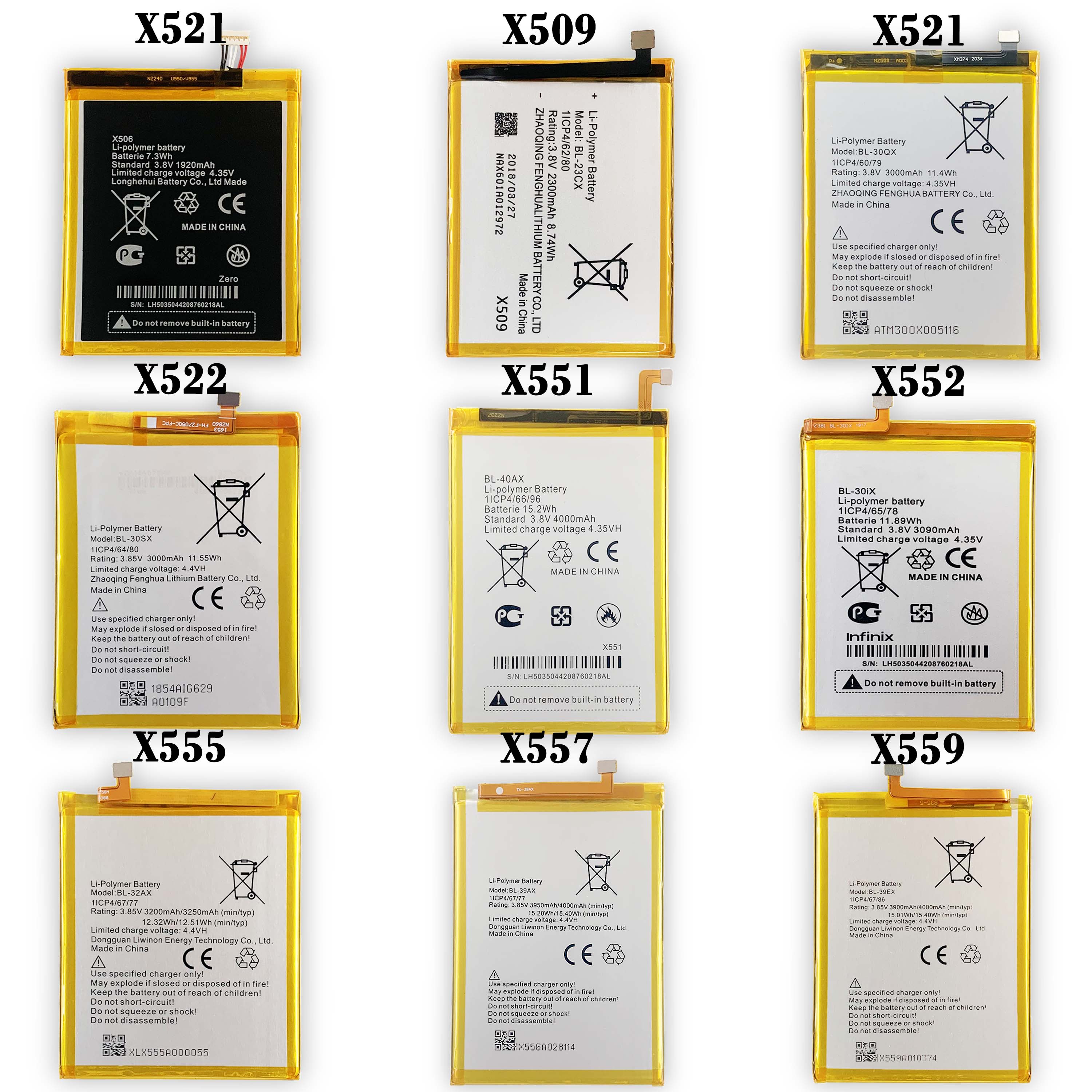 Battery for Infinix X689 X610 X606 X609 X620 X622 X623 X624 X625 X626 X627 X650 X655 X656