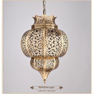 Middle Hollow Carving Gold Lantern Chandelier With Switch Control
