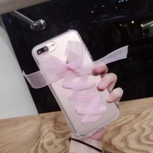 China Soft Transparent TPU Butterfly Lace Shoestring Straps Back Cover Cell Phone Case For iPhone 7 6s Plus factory