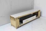 Living Room White And Gold Tv Console Table Marble Top Stainless Steel With